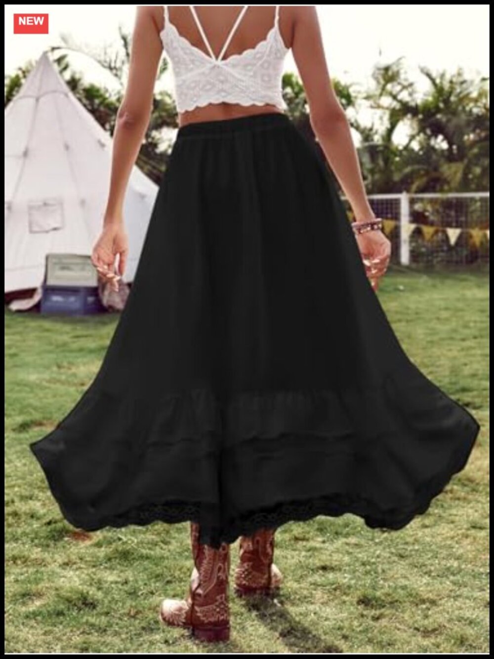 Women's Boho Asymmetrical Ruffle Lace Maxi Skirt High Low Cowgirl - Picture 2 of 5